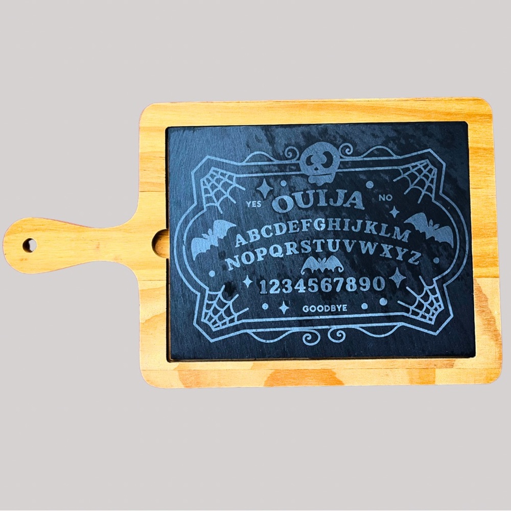 Laser Engraved Ouija Board Cheese Board Halloween Wood and Slate Charcuterie